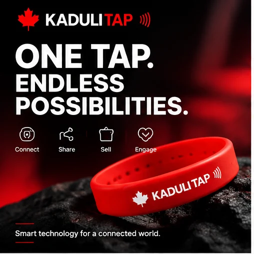 Red KADULI TAP wristband — One tap. Endless possibilities.